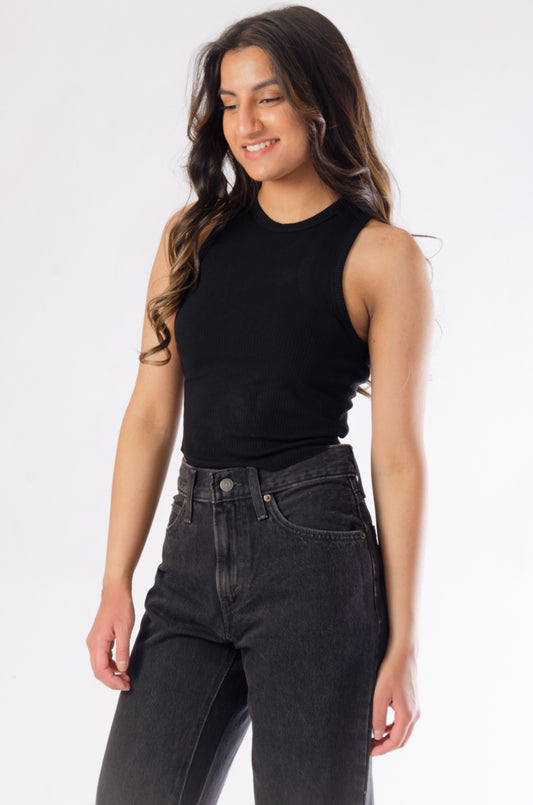 Halter Racer Crop Tank - BLK