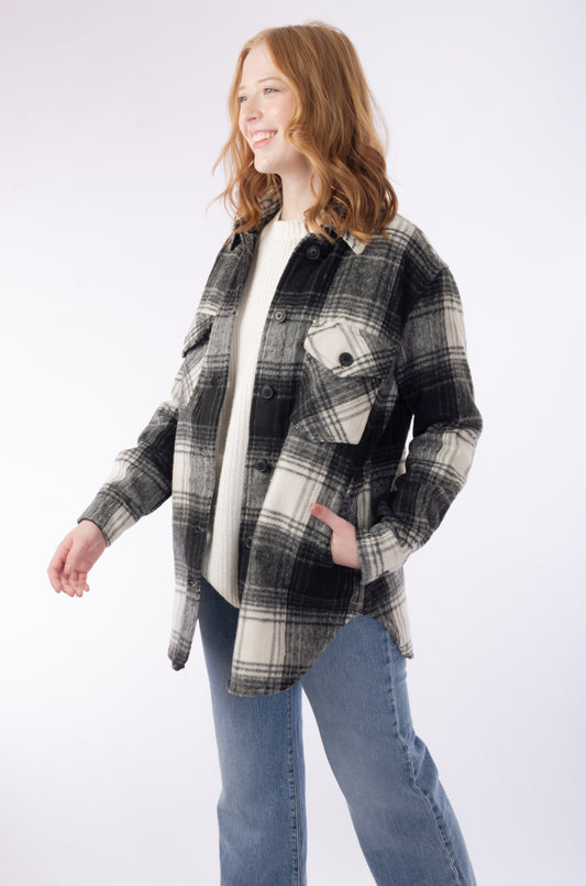 Jessica Plaid Shacket - BLK