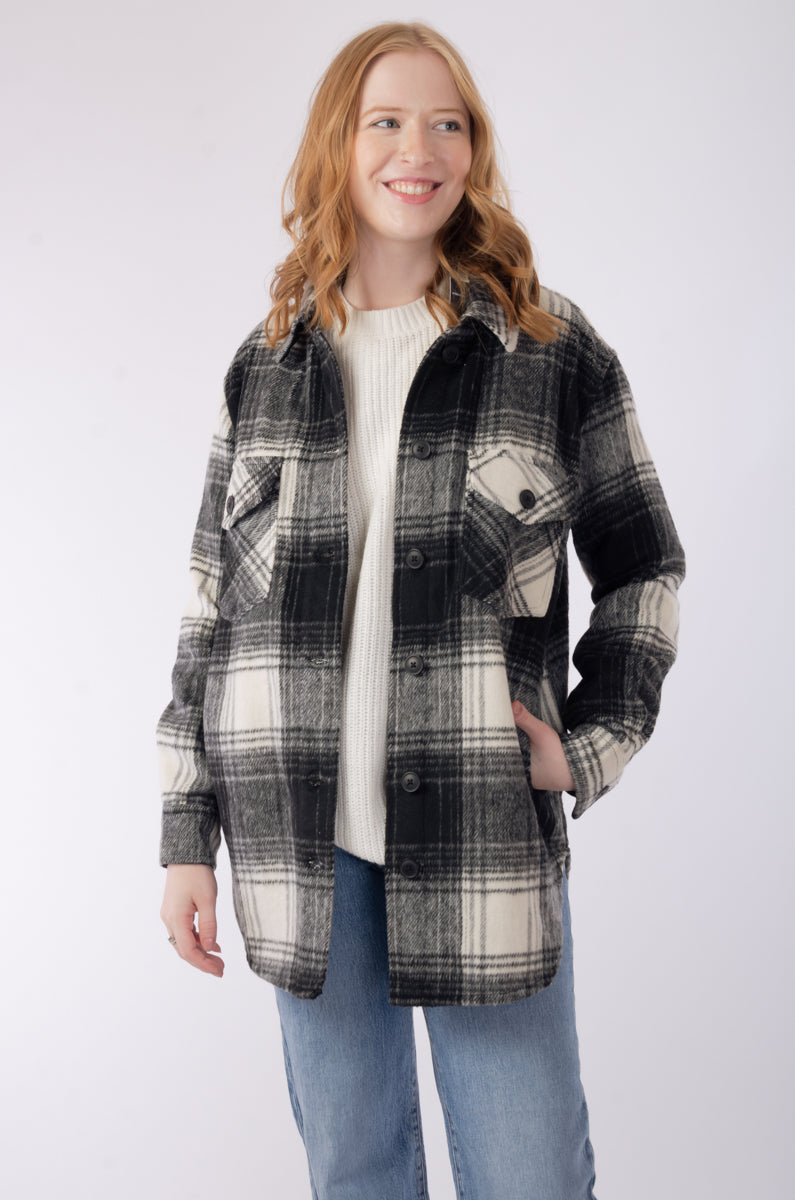 Jessica Plaid Shacket - BLK