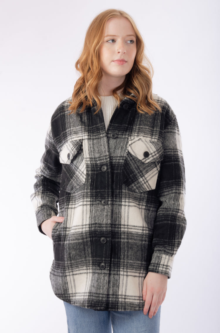 Jessica Plaid Shacket - BLK