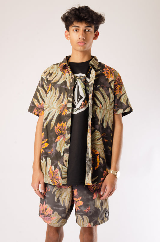 Marble Floral Short Sleeve Shirt - Rib