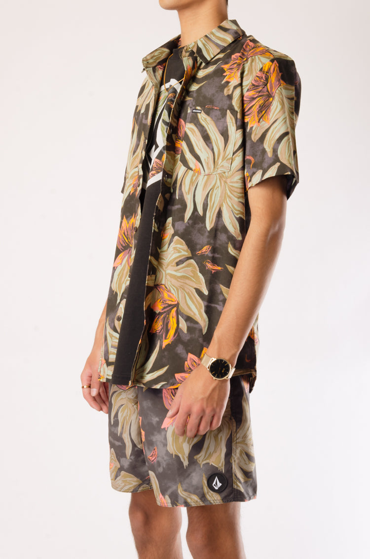 Marble Floral Short Sleeve Shirt - Rib