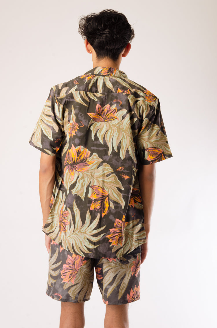 Marble Floral Short Sleeve Shirt - Rib