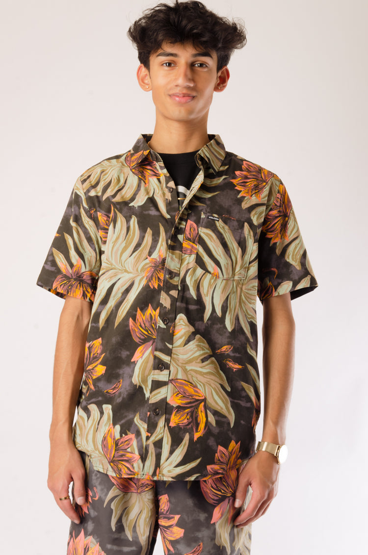 Marble Floral Short Sleeve Shirt - Rib