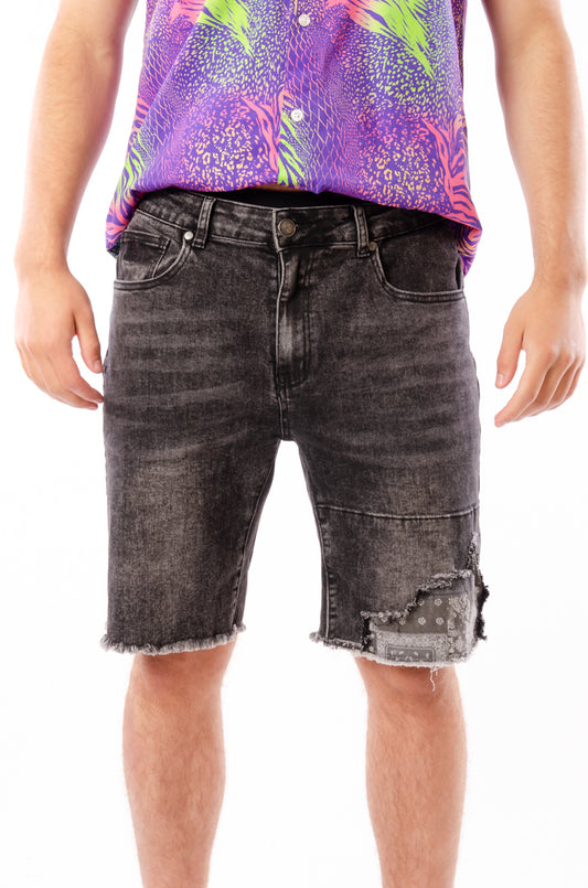 Paisley Denim Shorts - BLK