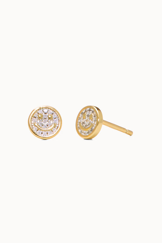 Pave Smiley Face Stud Earrings - GLD