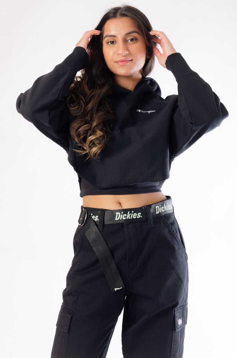 Reverse Weave Crop Hoodie - Black