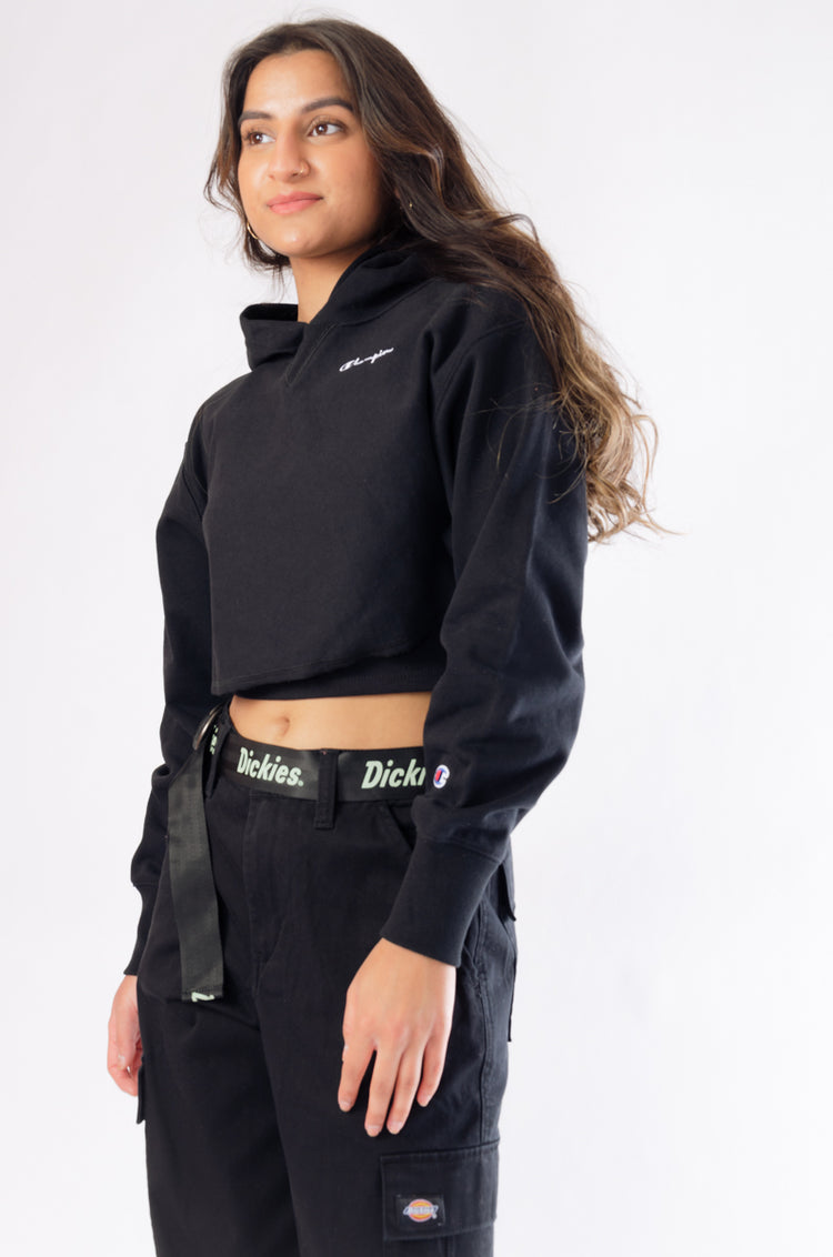 Reverse Weave Crop Hoodie - Black