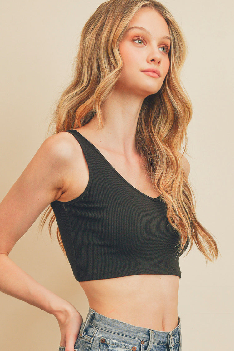 Ribbed Knit Crop Tank - BLK