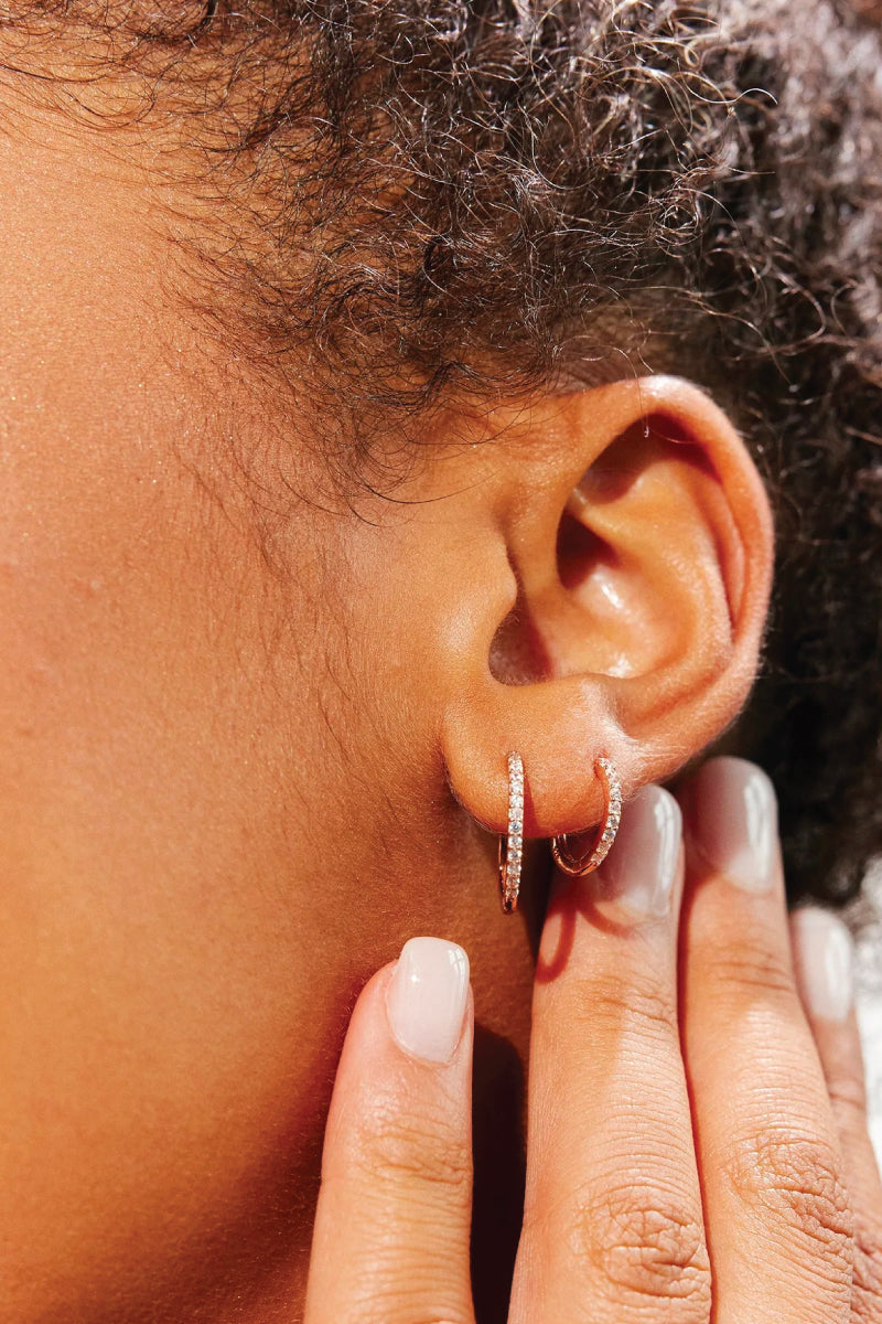 Small Pave Hoop Earrings - Gold - GLD