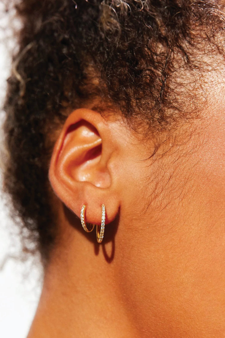 Small Pave Hoop Earrings - Gold - GLD