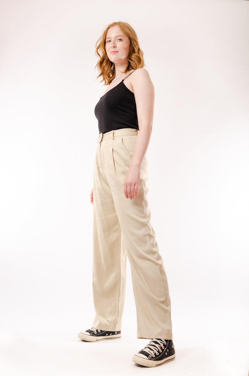 Wide Leg Pleated Pants - BEI